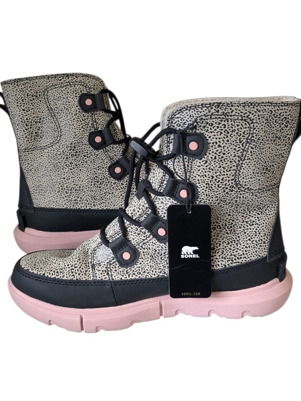 Sorel Kid's Girl Explorer Lace Waterproof Boots Chalk/Black.. Size Big Kids 6
